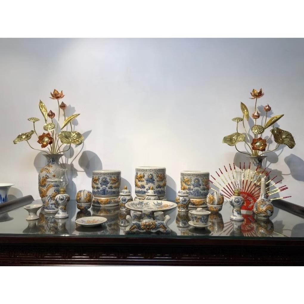 HG023 Đồ Thờ Cúng Bộ 20 món ban thờ 1M6 - 1M75 men rạn nổi nghệ nhân Bát Tràng chế tác TẶNG Thất Bảo, Tro Nếp_thumbnail_6