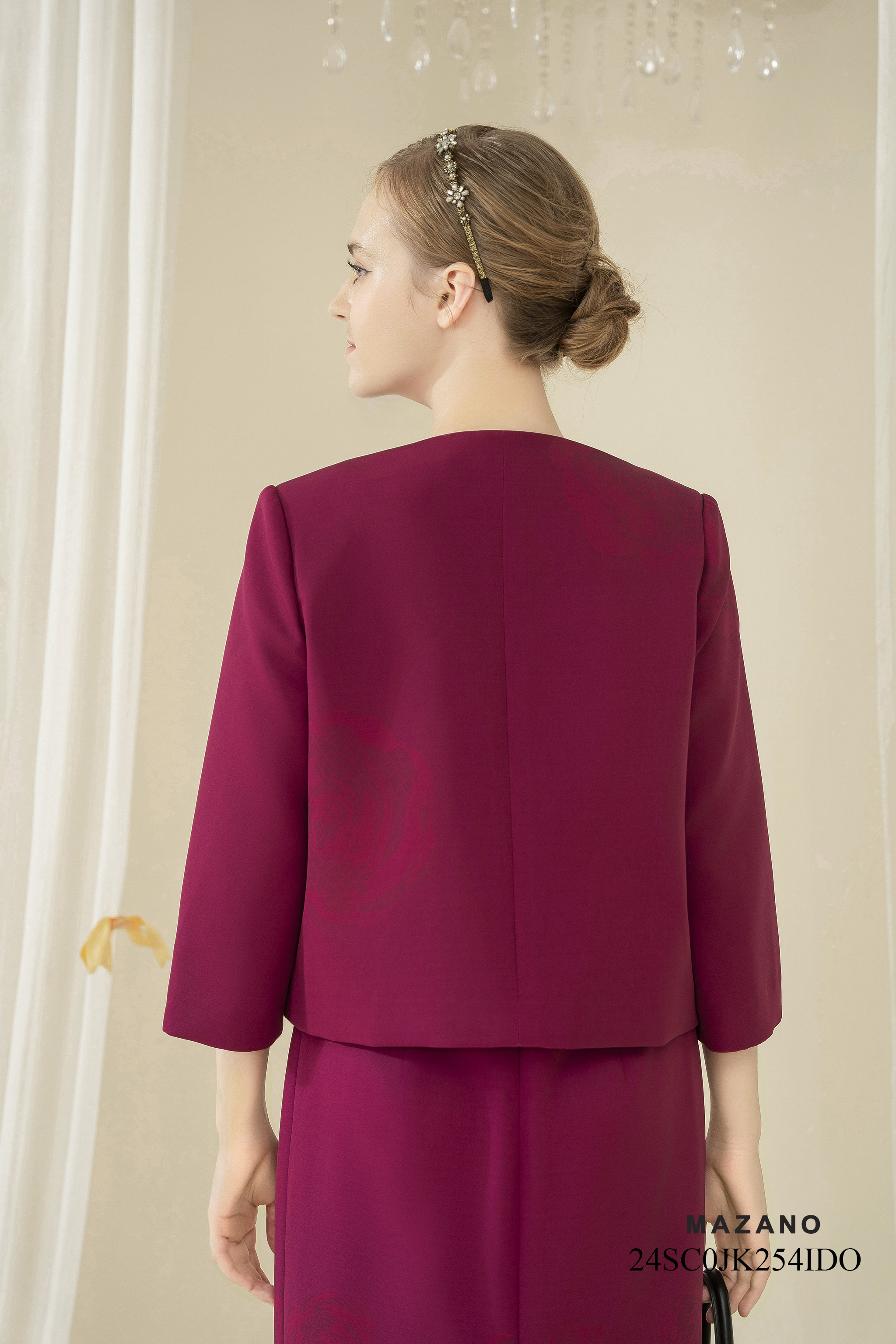 Áo khoác ngắn Suông Vải thô cao cấp Họa tiết in hoa hồng Dài dưới eo_thumbnail_5