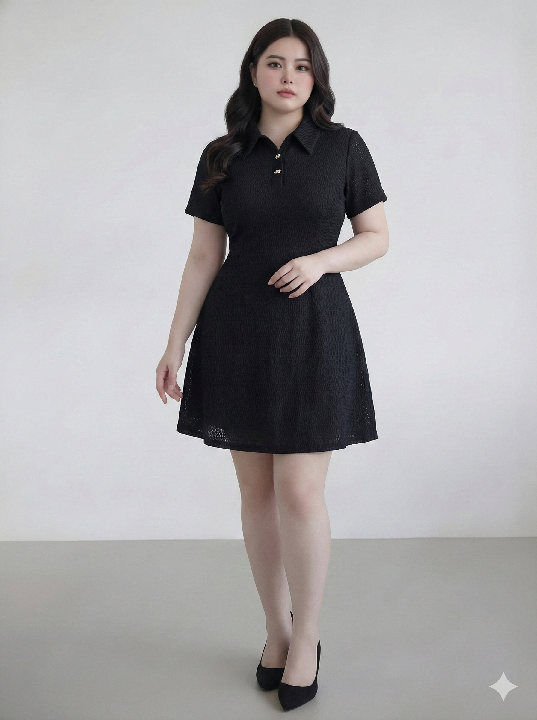 BIGSIZE - Đầm dáng A thun sọc kiểu V-DA199