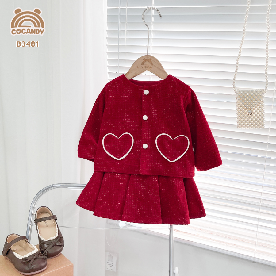 Bộ dài ĐỎ dạ tweet túi trái tim