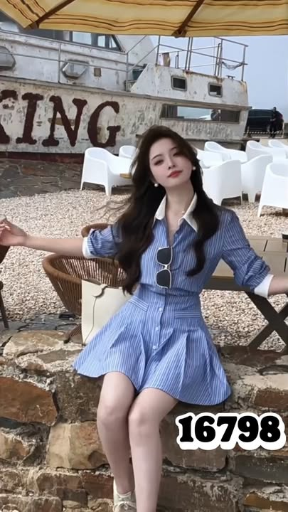 16798-Đầm sơ mi  kẻ sọc xanh trắng ( lụa sọc)_thumbnail_0