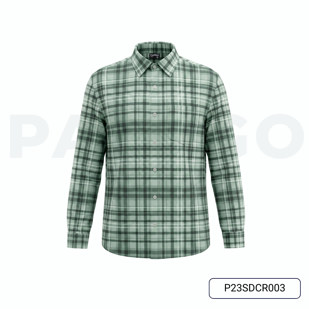 Áo sơ mi nam trung niên PAPAGO tay dài lai bầu sọc caro vải lụa thun mềm mát dáng rộng thoải mái - P23SDCR003_thumbnail_8