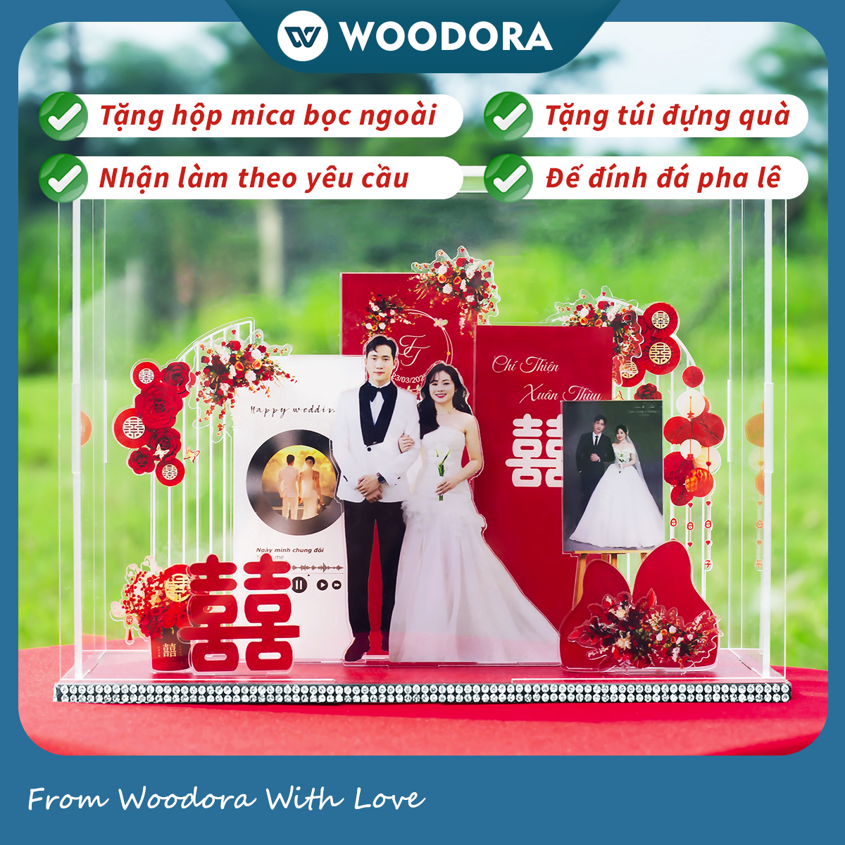 Standee Đám Cưới – Mô Hình Mica 3D Trang Trí, In Ảnh Theo Yêu Cầu, Quà Cưới Decor (Tặng Hộp+ Túi) - Size tính theo chiều ngang