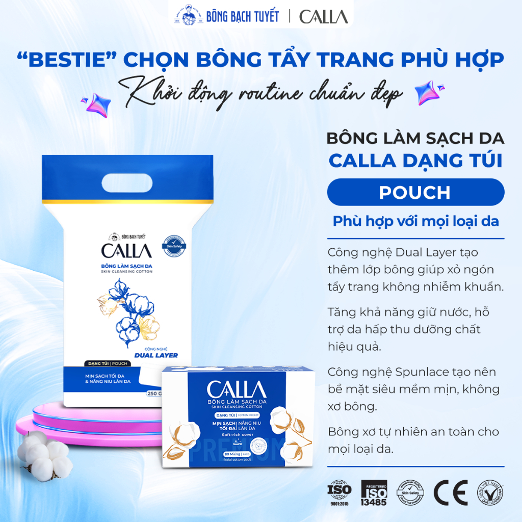 [CALLA] Bông tẩy trang Calla dạng túi hộp 80 miếng (xanh dương)