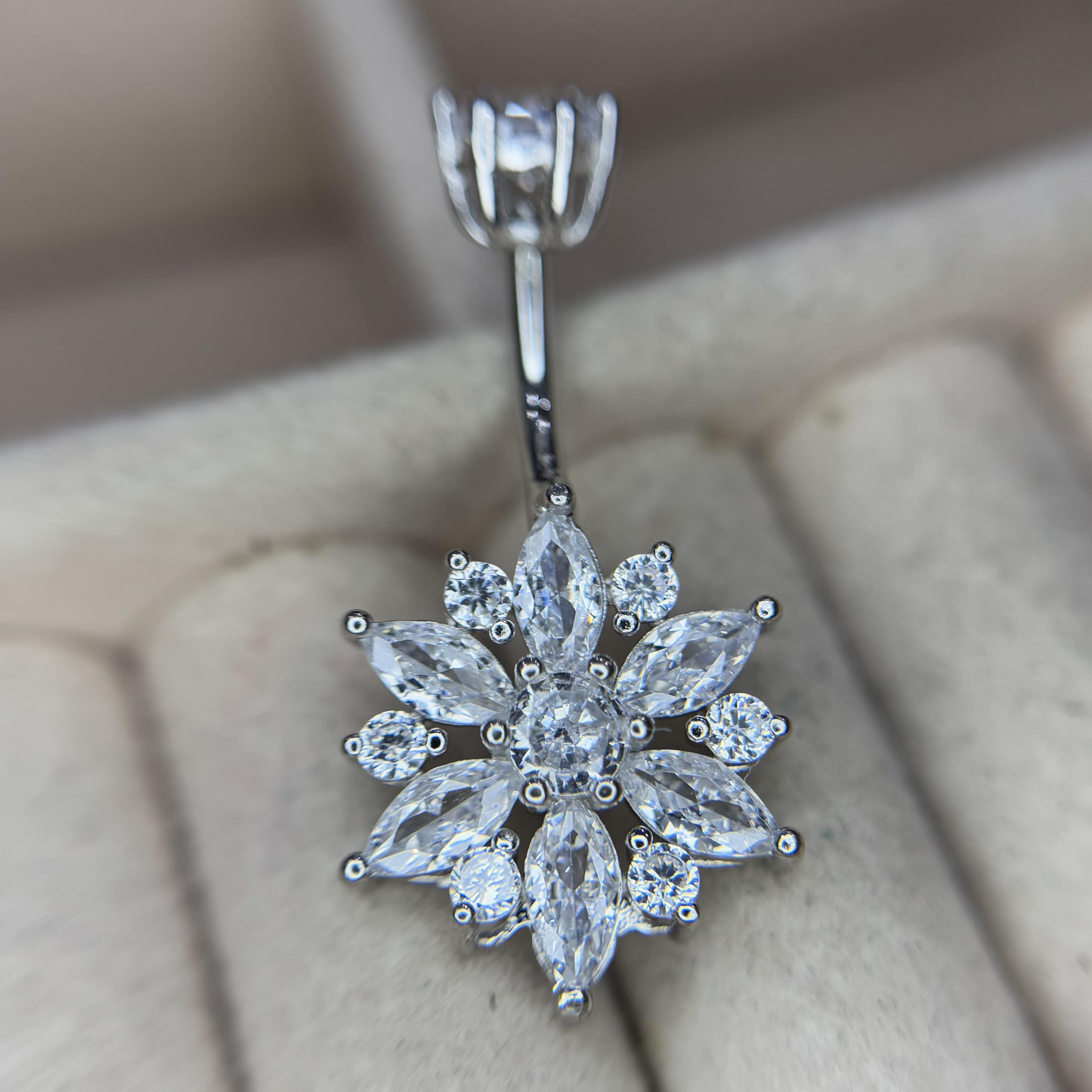 rốn bạc xi bạch kim bông hoa nhiều cánh kim cương to 