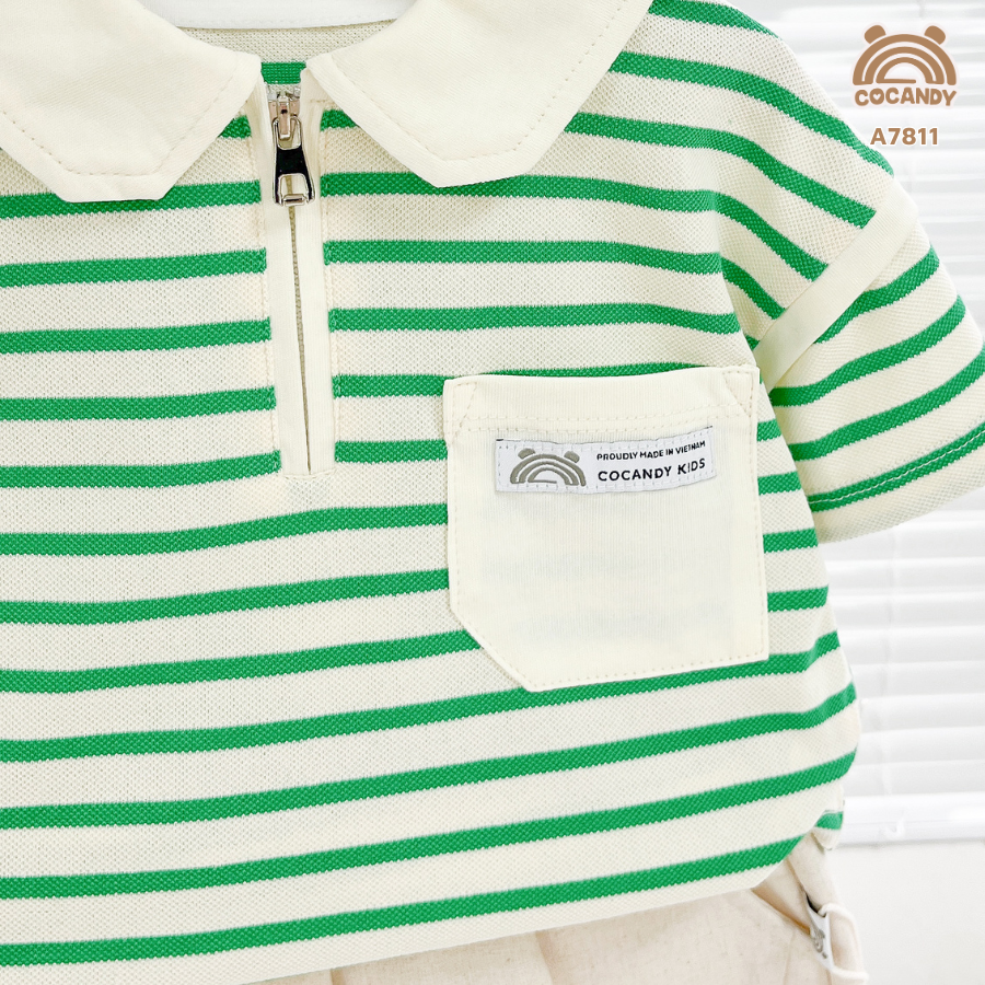 Áo cộc kẻ XLá phối Be cổ bẻ khóa_thumbnail_4