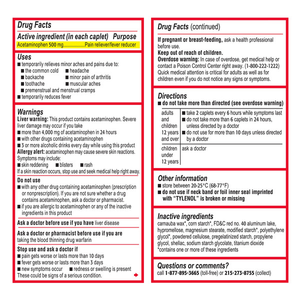 Viên Uống Giảm Đau Hạ Sốt Tylenol Extra Strength Acetaminophen 500 mg - Hộp 325 Viên_thumbnail_1