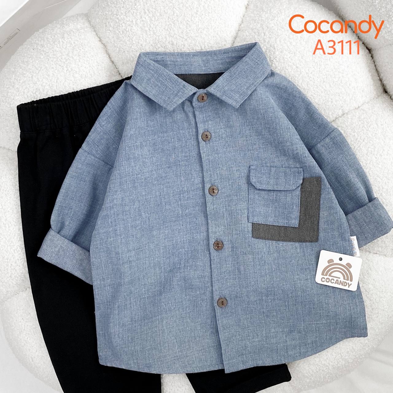 Áo dài sơ mi jean XANH NHẠT phối 2 túi GHI_thumbnail_0