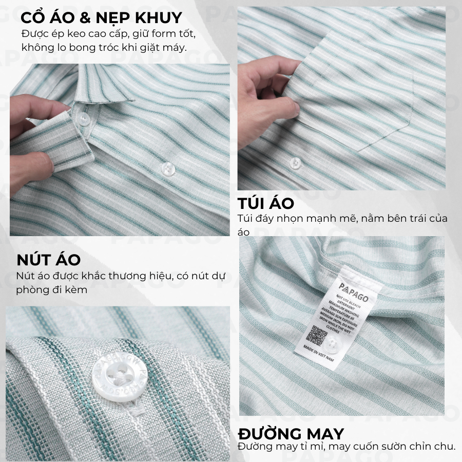 Áo sơ mi Nam Trung niên tay ngắn lai bầu kẻ sọc vải linen không nhăn P24SNKD004_thumbnail_3