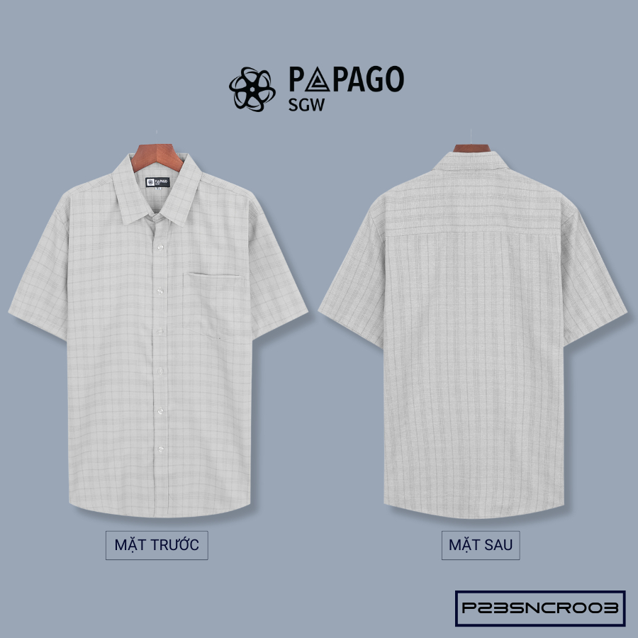 Áo sơ mi nam trung niên PAPAGO tay ngắn lai bầu sọc caro xô đũi mềm mịn cao cấp - P23SNCR003_thumbnail_3