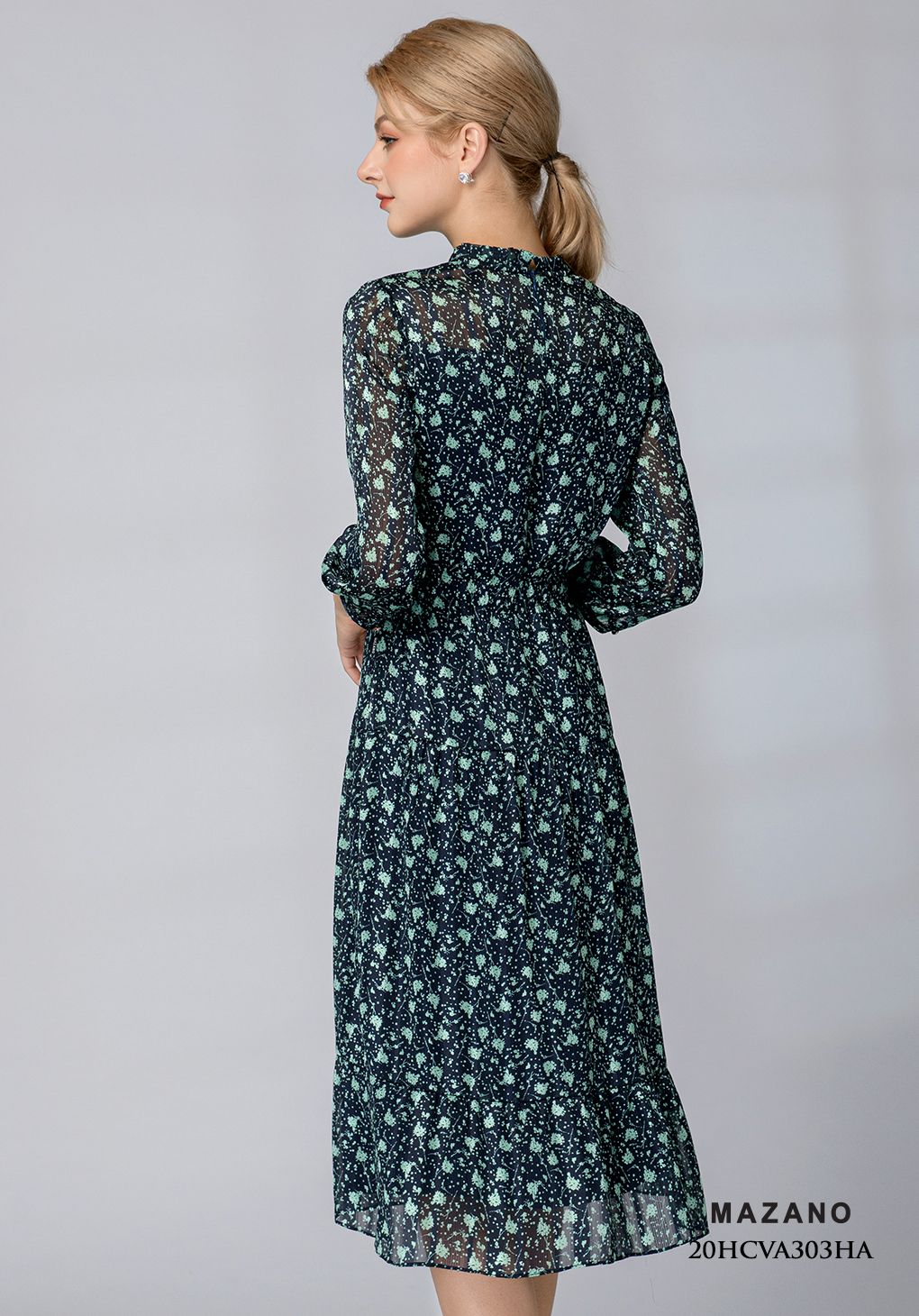 Đầm xanh họa tiết bùng eo_thumbnail_2