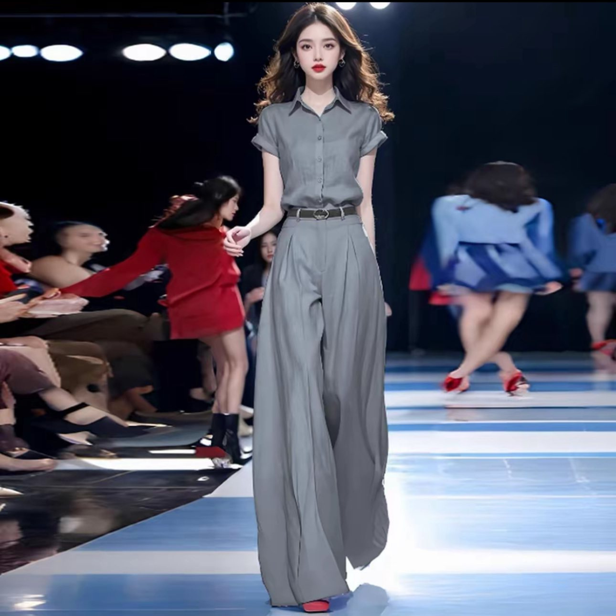 Set bộ đồ áo sơ mi phối quần ống rộng phong cách