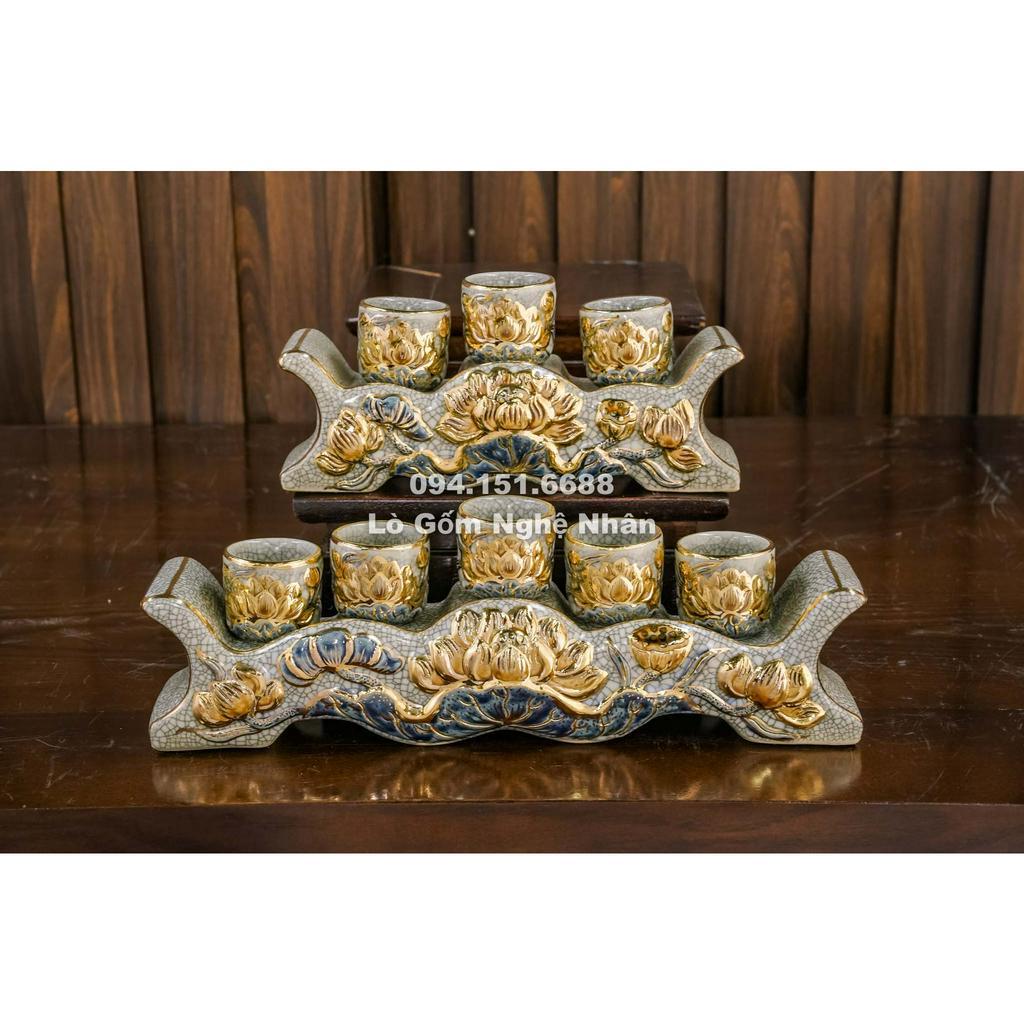 Bộ Đồ Thờ Men Rạn Hoa Sen Vẽ Vàng 24K 9999 Nghệ Nhân Chế Tác Cao Cấp Bát Tràng_thumbnail_2