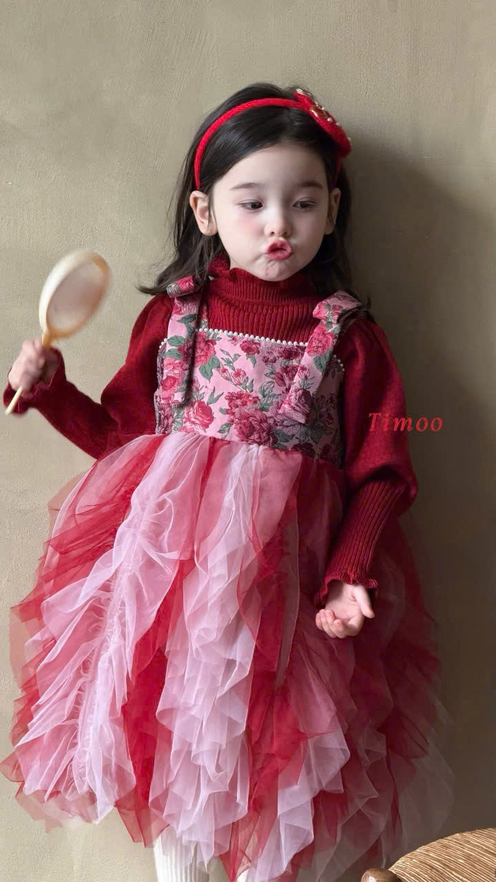 (V107) Váy dạ 2 dây voan thêu hoa không kèm áo