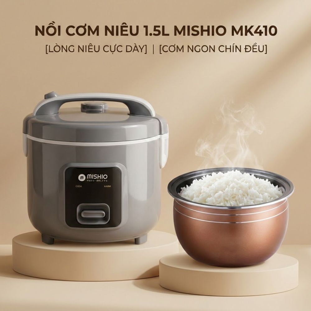 Nồi Cơm Niêu Mishio 1.5 Lít MK410 , Lòng Nồi Siêu Dày, Nấu Cơm Siêu Ngon, Giá Siêu Rẻ