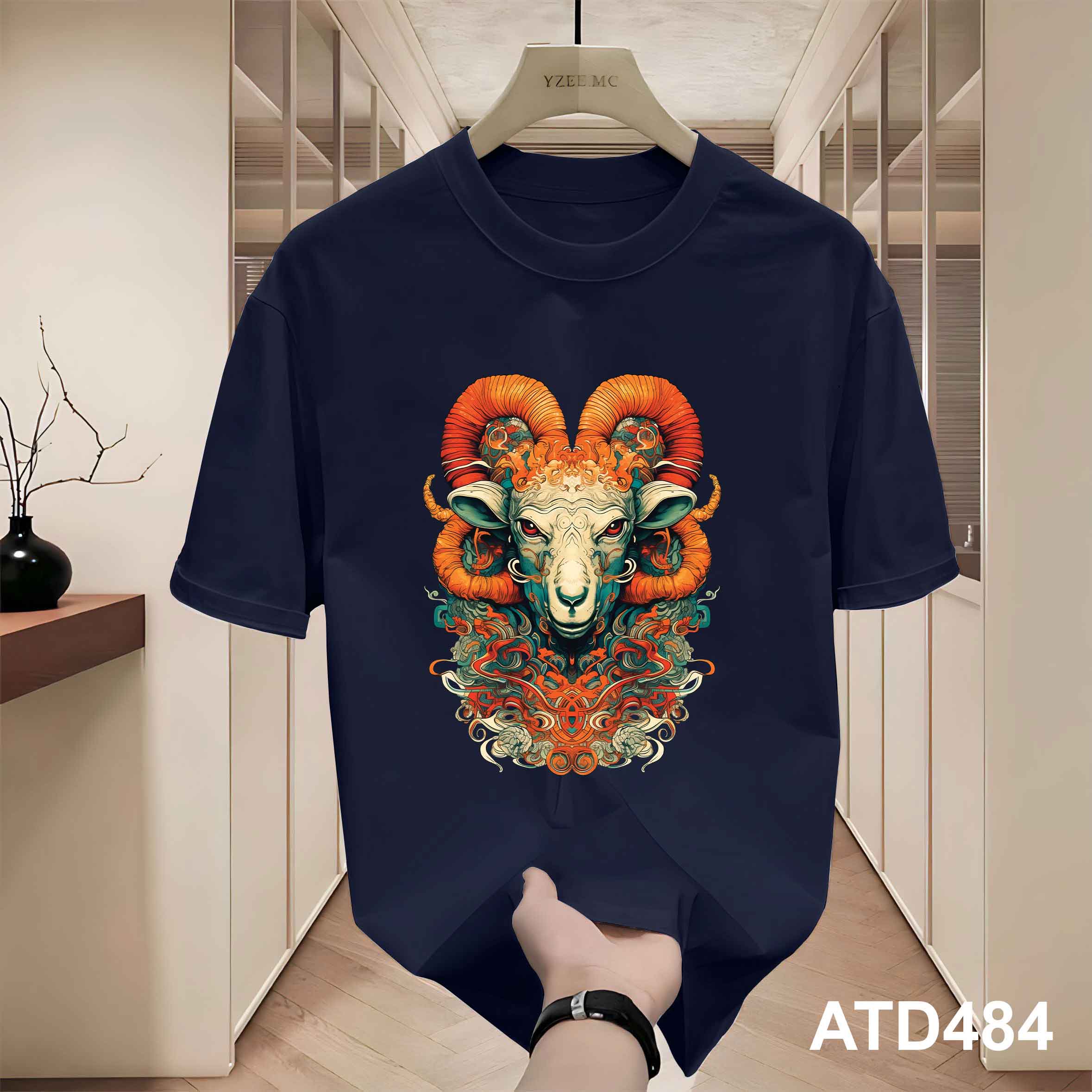 Áo thun nam form rộng 12 con giáp tuổi Mùi ATD484 Miucho Iconic cotton cổ tròn in graphic_thumbnail_3