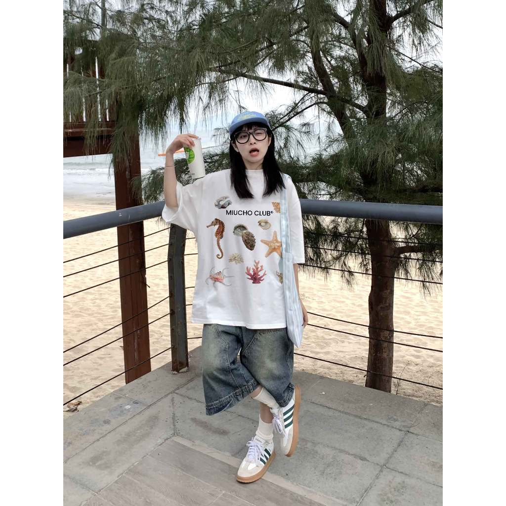 Áo thun form rộng mùa hè unisex ATD1049 Miucho cotton tay lỡ cổ tròn in mix_thumbnail_7