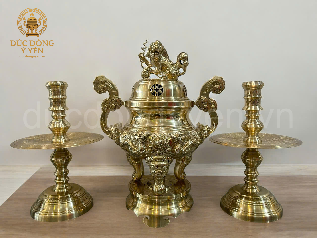 Bộ tam sự đúc đồng cát tút cao 50cm hoa văn rồng nổi 