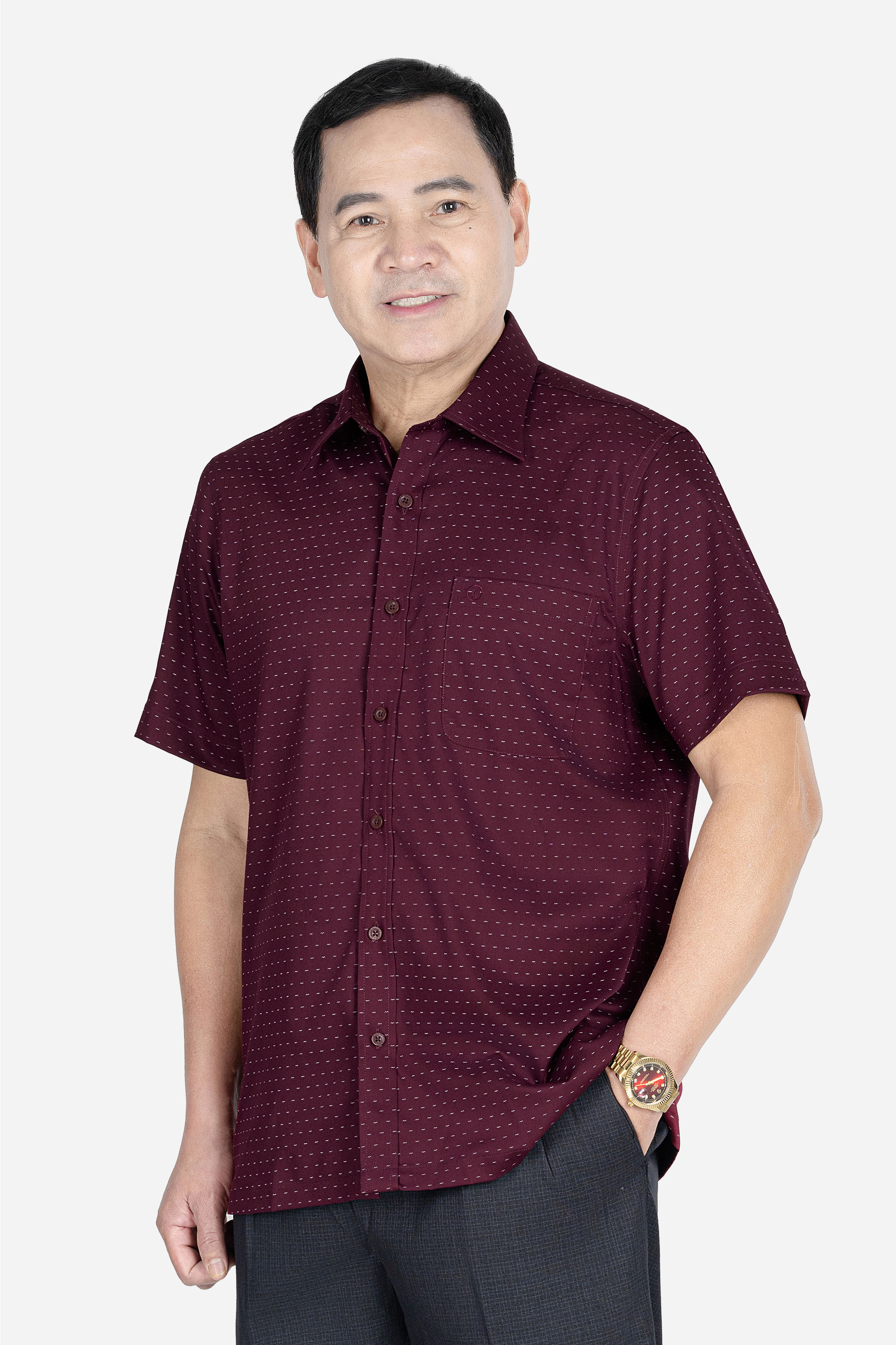 Sơ Mi Cộc Tay Họa Tiết Nam Trung Niên ANCHI Chất Liệu Sợi Sồi Cao Cấp Phom Suông Vạt Ngang Màu Trắng Bi_thumbnail_11