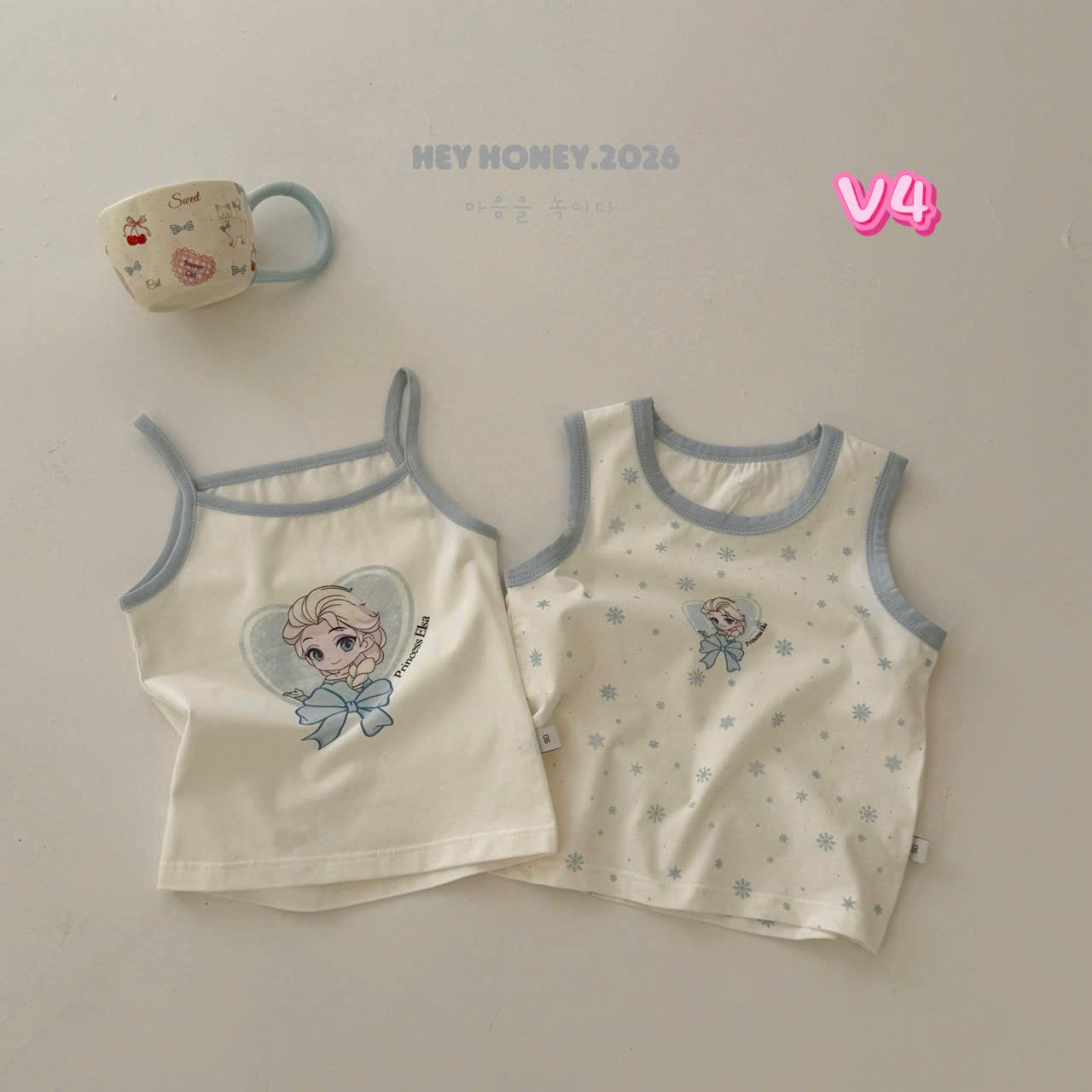 V4 - Set 2 áo cotton hoạ tiết công chúa Elsa hãng Hey Honey (Sz90-140)
