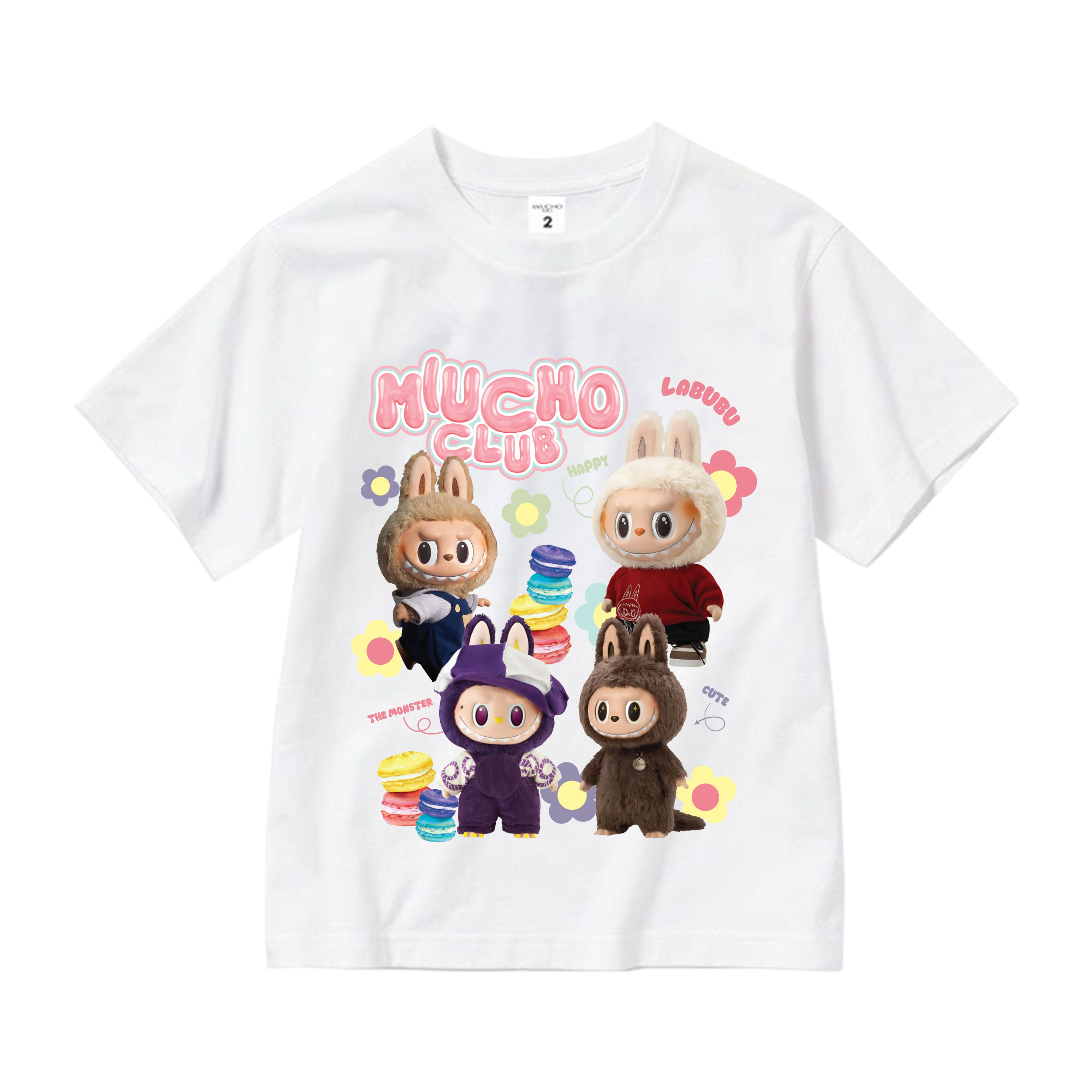 Áo thun bé gái labubu dễ thương nhiều màu sắc AED1464 Miucho Kid vải cotton thoáng mát cổ tròn in graphic_thumbnail_0