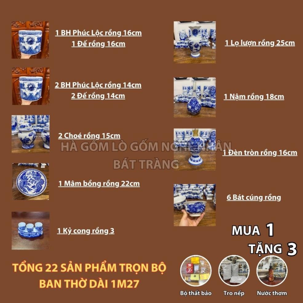 HG338 Đồ Thờ Cúng Bộ 22 món ban thờ 1M27 men lam nghệ nhân Bát Tràng chế tác TẶNG Thất Bảo, Tro Nếp_thumbnail_1