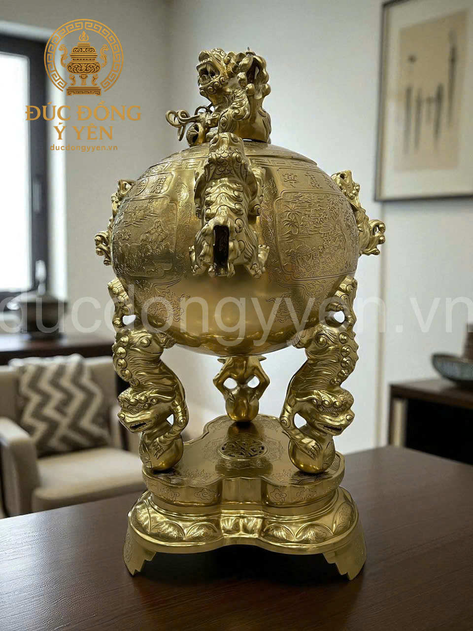 Đỉnh thất lân vờn cầu đúc đồng vàng cát tút _thumbnail_2