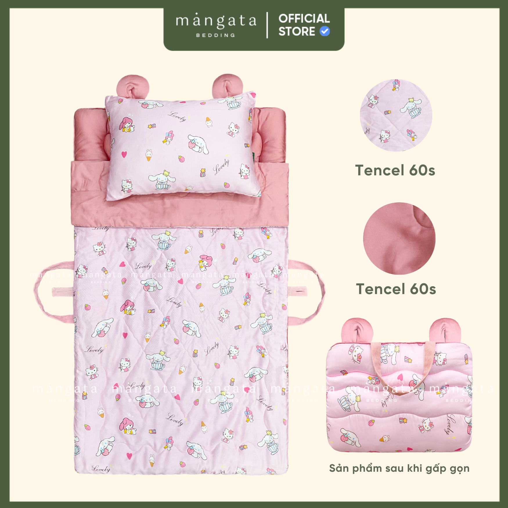 Mẫu Kitty thỏ - Bộ chăn gối gấp gọn đi học