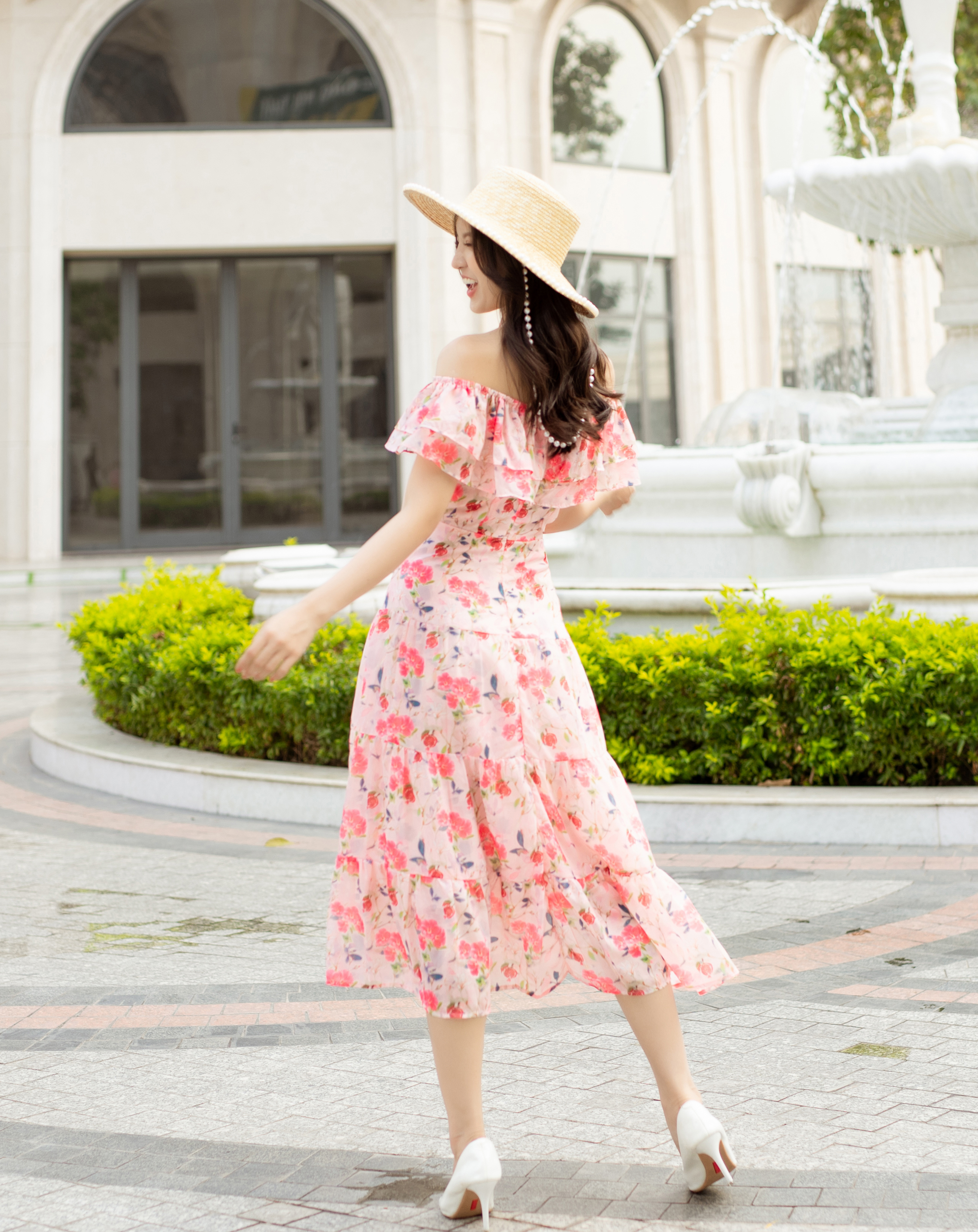 Đầm maxi hoa trễ vai bèo cột nơ xinh xắn 2in1_thumbnail_19