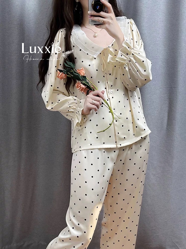 N77 Pijama lụa chấm bi cổ ren bèo tiểu thư_thumbnail_4