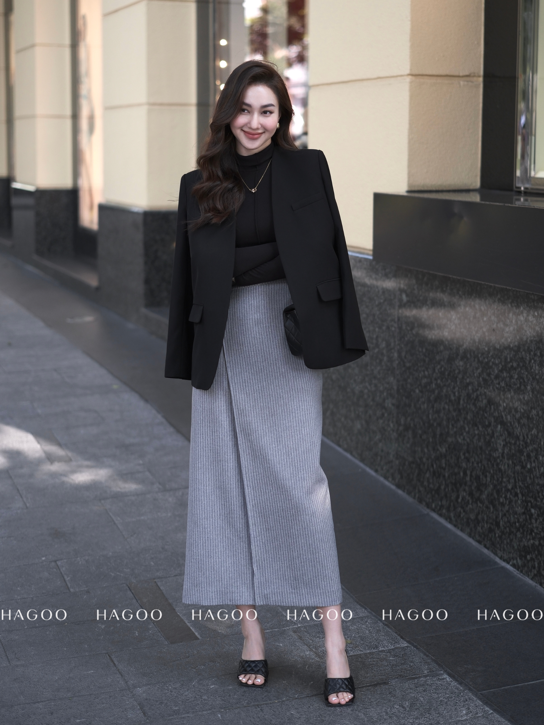 Chân váy vạt chéo kẻ sọc HAGOO_thumbnail_2