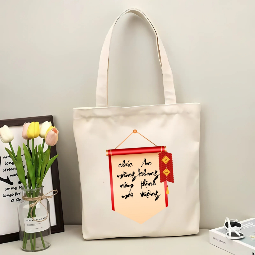 Túi tote vải canvas hình Tết đeo vai, có khoá kéo và ngăn phụ - 𝐖𝐞 𝐓𝐞𝐞 TOTE08_thumbnail_11