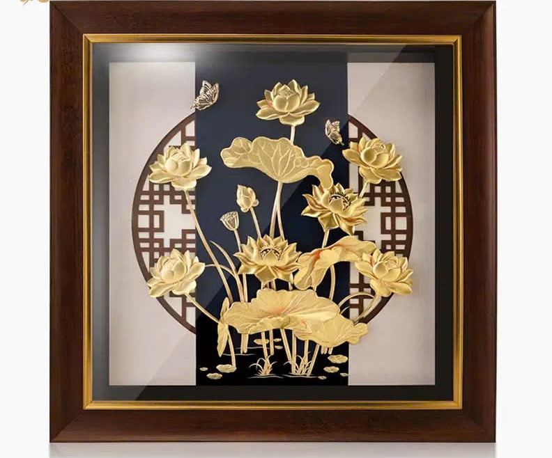 Tranh hoa sen mạ vàng 24k  KT 60X 60CM 