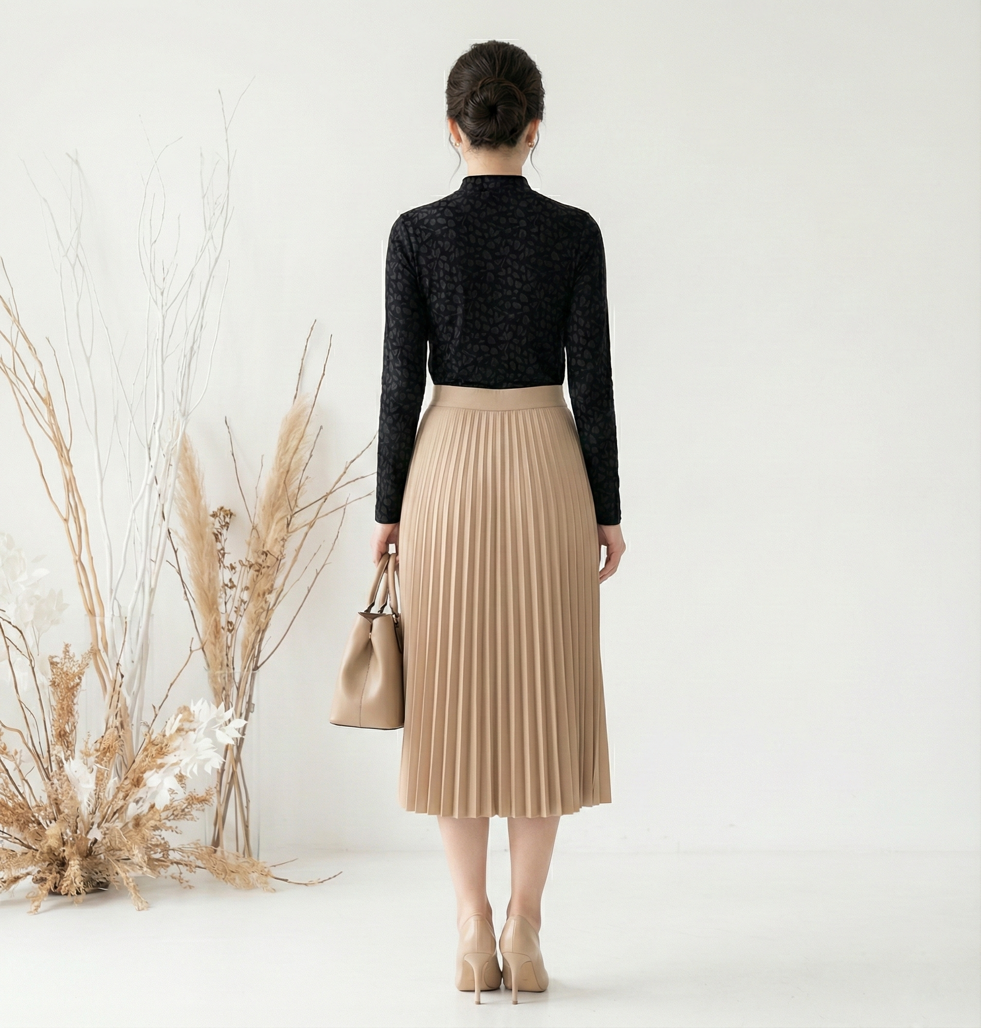 Áo top ôm vừa Vải thun len Cổ lọ  Tay dài Dài dưới eo_thumbnail_3