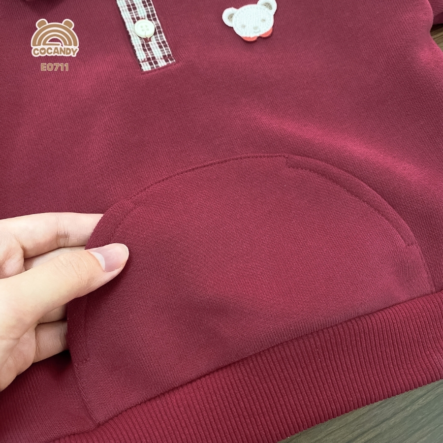 Áo dài nỉ ĐỎ phối cổ caro nâu_thumbnail_5