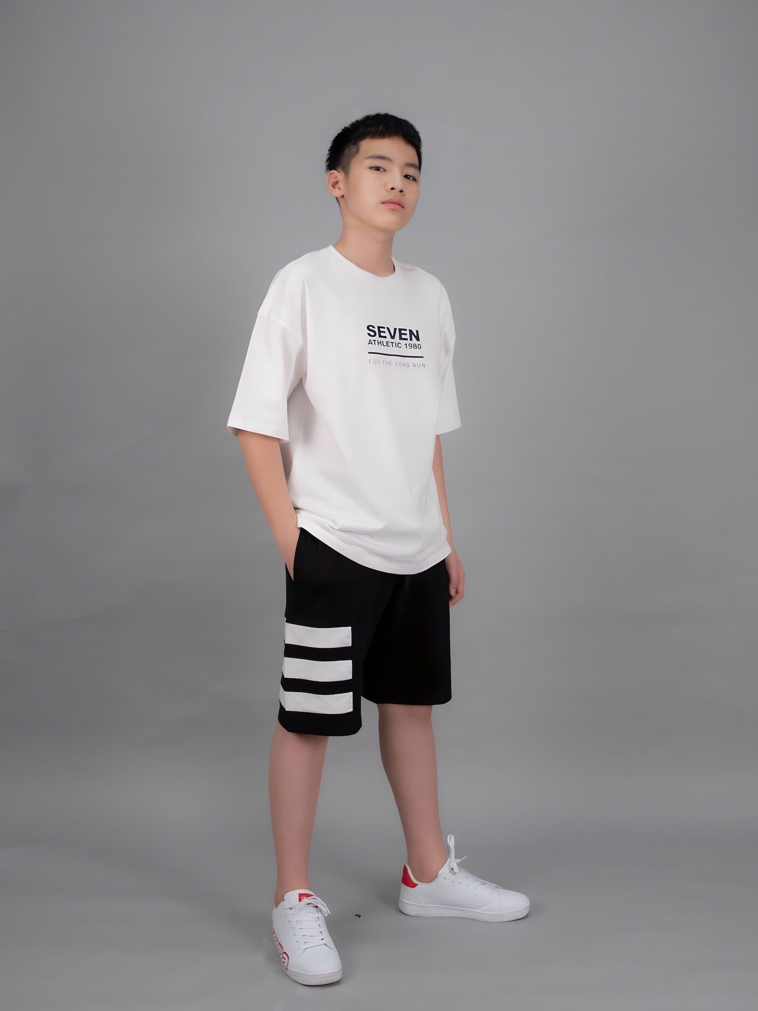 Quần short da cá đen 3 sọc trắng_thumbnail_2