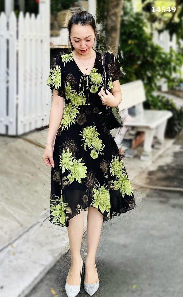 14549-Đầm voan tay tiên cách điệu họa tiết cúc mấu đơn xanh  (voan)_thumbnail_3