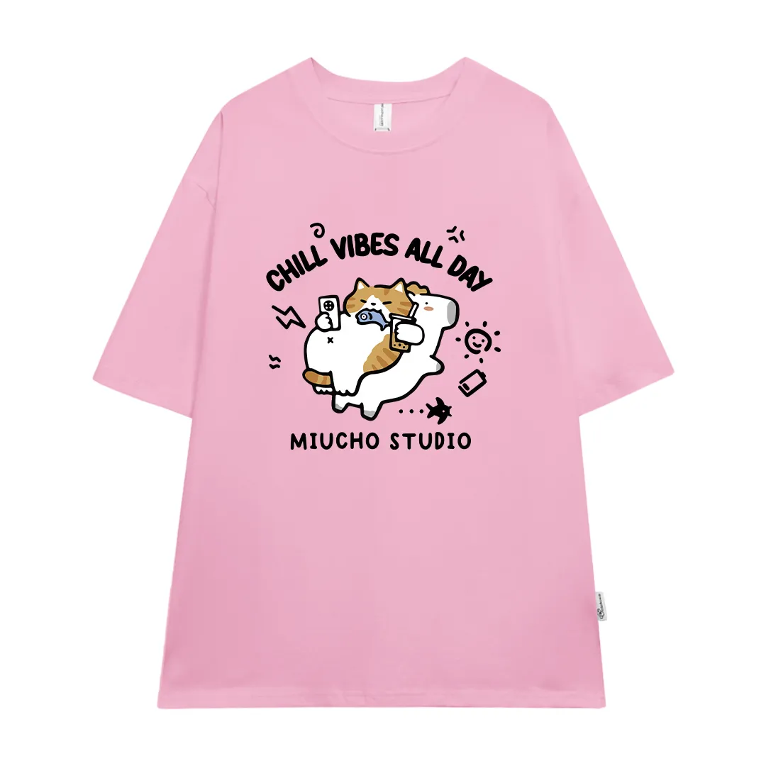 Áo thun form rộng Miucho chất vải thấm hút co giãn thoáng mát Chill Vibes All Day in mix 2889_thumbnail_13