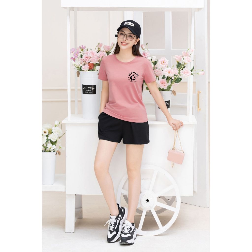 Bộ quần áo nữ dáng vừa in chữ PEERLESS - Set bộ nữ mặc nhà/ đi chơi  (áo thun form vừa + quần đùi) - LOZA VP40_thumbnail_2