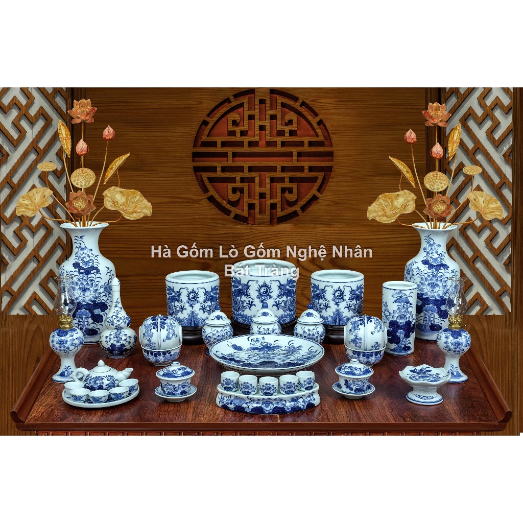 1m -1m4 Đồ Thờ Cúng Men Lam Vẽ Kỹ Ban - Lò Gốm Nghệ Nhân Chế Tác Bát Tràng Cao Cấp_thumbnail_4
