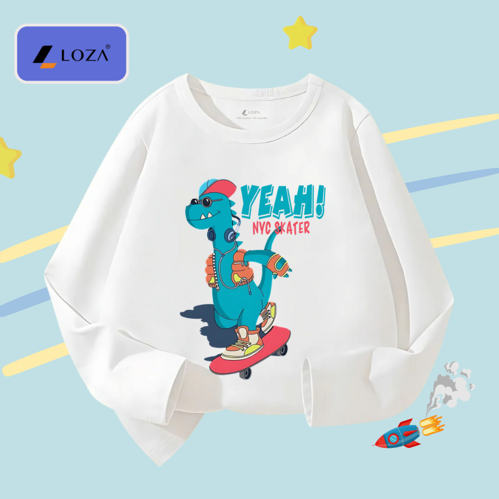 Áo thun dài tay bé trai in khủng long xanh - Loza Kids  KT3251_thumbnail_0