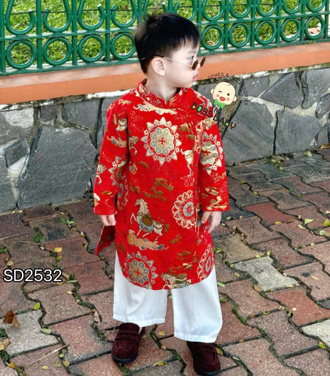 Set áo dài gấm dệt kim tuyến họa tiết phi mã_thumbnail_2