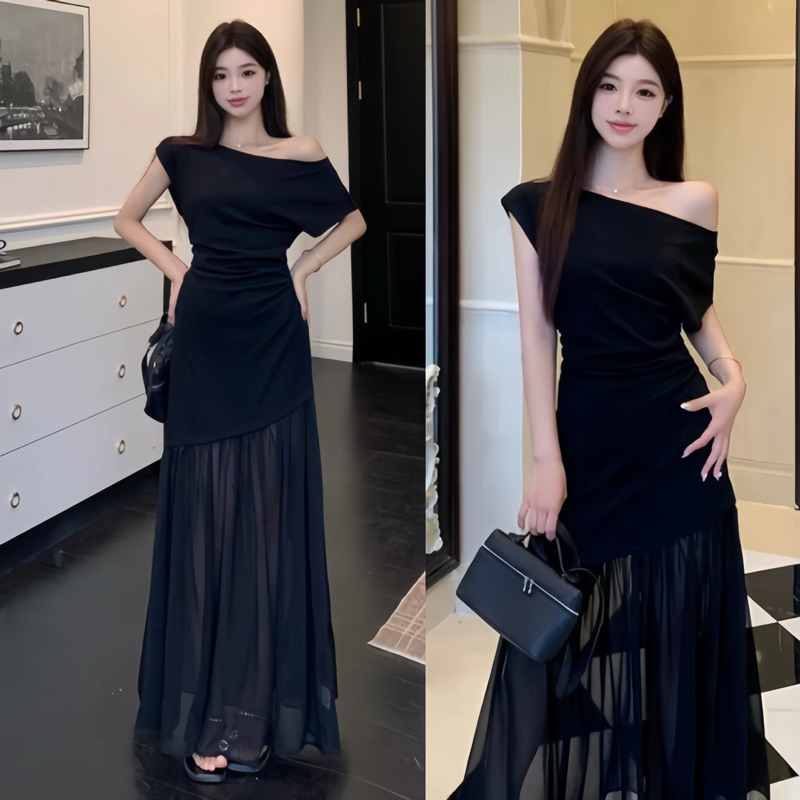 Đầm body lệch vai phối tơ, váy dự tiệc dáng dài sang chảnh Logastore_L198_thumbnail_3