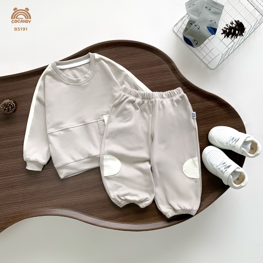 Bộ dài XÁM cổ tròn phối BE