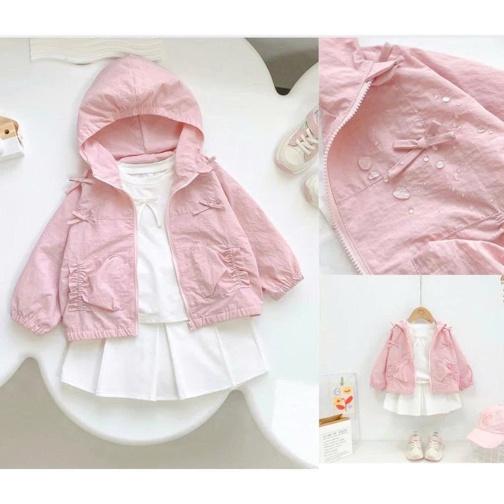 Áo khoác HỒNG gió phối bèo thân