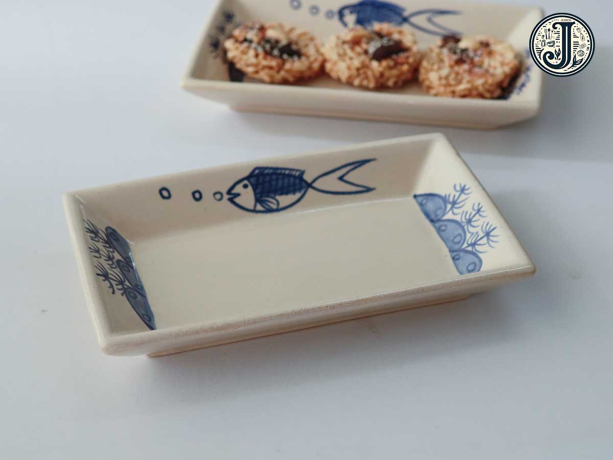 Dĩa gốm chữ nhật 21cm Lái Thiêu cao cấp Cá J000300