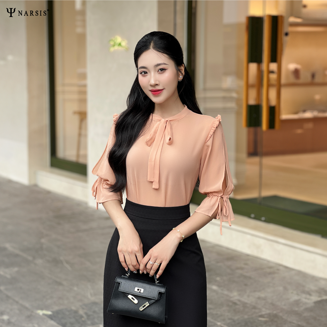 ÁO VOAN NỮ CÔNG SỞ - HỒNG NUDE L9048 NARSIS CHẤT LIỆU THOÁNG MÁT, DỄ CHỊU, THOẢI MÁI CẢ NGÀY, DỄ ..._thumbnail_1