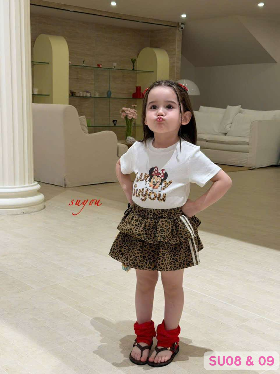 SU09 - Chân váy cotton họa tiết da báo tầng bèo hãng Suyou