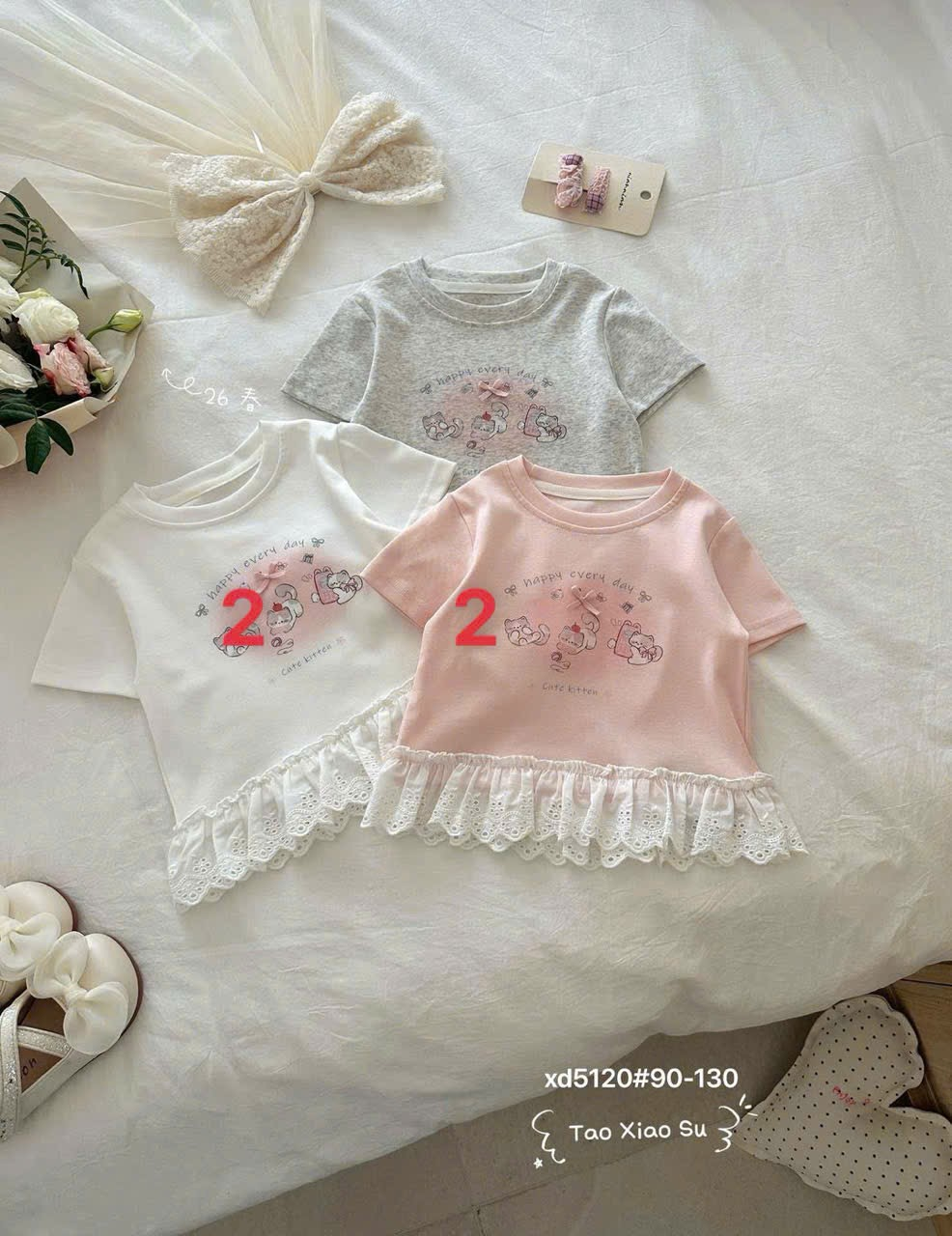 (C33) Áo thun cộc tay hoạ tiết mèo viền bèo hãng TX