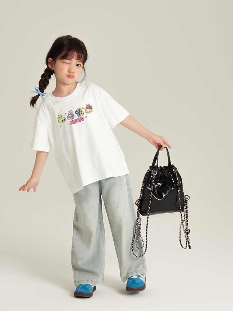 Áo thun bé gái labubu dễ thương nhiều màu sắc AED1462 Miucho Kid vải cotton thoáng mát cổ tròn in artwork_thumbnail_4